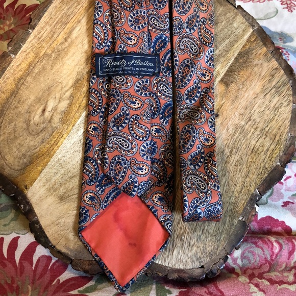 Vtg RIVETZ of BOSTON Mens Silk Paisley Tie Hand Block Printed in England Preppy - Picture 13 of 14